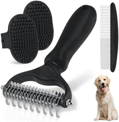 Pet Grooming Rake for Dogs and Cats - Double-Sided Deshedding Dematting Tool, 4-in-1 Undercoat Rake & Metal Comb for Long and Short Haired Pets, Reduces Shedding by 95%, 4Pack by Unknown