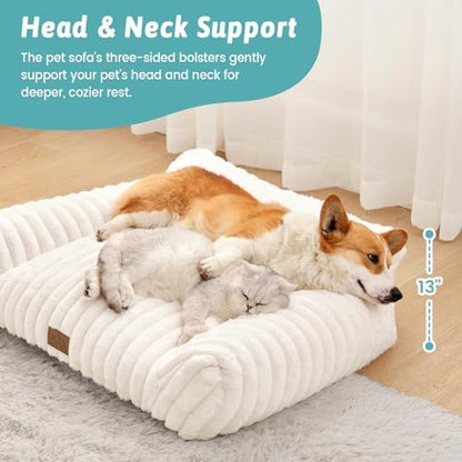 COZY KISS Cute Cat Couch, Fluffy Sofa Bed for Cats and Small Dogs, Premium Faux Rabbit Fur Cats beds for Indoor Cat, Ultra-Soft Supportive Pet Couch Furniture (Cream, M: 31.5''x23.5'') - Image 2