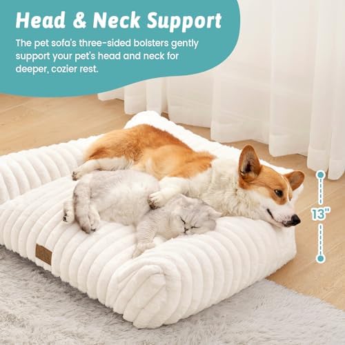 COZY KISS Cute Cat Couch, Fluffy Sofa Bed for Cats and Small Dogs, Premium Faux Rabbit Fur Cats beds for Indoor Cat, Ultra-Soft Supportive Pet Couch Furniture (Cream, M: 31.5''x23.5'') - Image 2