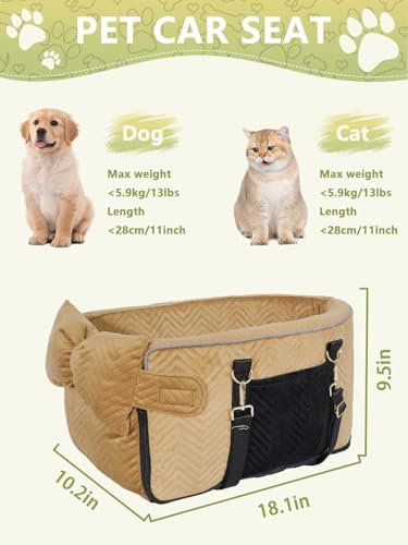 Prpeko Small Dog Car Seat, Portable Dog Seat with Soft Washable Cushion,Center Console Dog Car Seat for Small Dogs Up to 13lbs(Brown) - Image 2