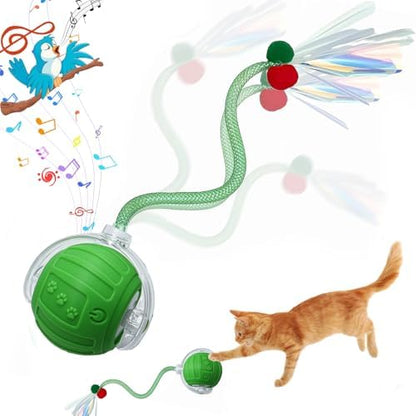 Interactive Cat Toys Ball for Indoor Cats, Automatic Self-Rolling, Motion-Activated, Bird Chirping Cats Dogs Ball Toy with Elastic Mesh Tail, Cat Enrichment Toys for Indoor Cats (Green) by Unknown