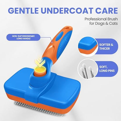 Self Cleaning Shedding Brush - 5-in-1 Professional Pet Grooming Kit Skin Friendly Grooming Tool for Dogs, Cats, and Puppies, Deshedding and Hair Removal for Long and Short Haired Pets,（Blue-Orange） - Image 2