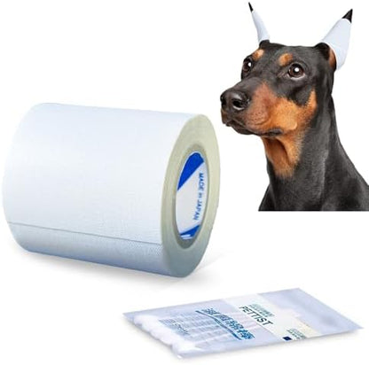 Ear Tape for Dogs 1 Pack with Dog Ear Cleaner Cotton Swabs, Self Adhesive Cotton Tape for Dog Ear Protection and Support, Ear Care Set for Dogs (2.0 inch (50 mm)) by PETTIST