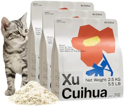 XuCuiHua Tofu Mix Cat Litter, Plant-Based, Strong Clumping Litter, Odor Control, Easy Scooping, Clumps Lift Cleanly, Low Dust, Corn & Cassava Litter, 5.5 LB x 3 Bags by Unknown