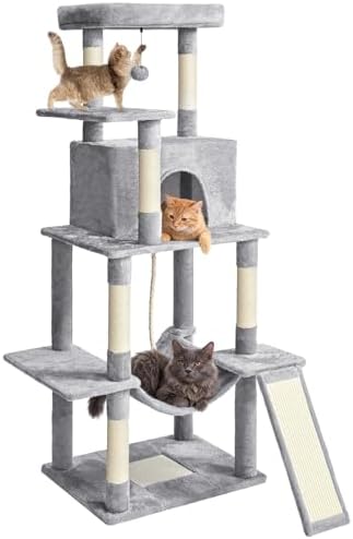 Cat Craft Cat Tree 63 Inch Cat Tower for Indoor Cats, Multi-Level Cat Tree for Large Cats 20 lbs+ Heavy Duty Cat Tower with Sisal Scratching Posts, Hammock, Condo and Extended Platform, Light Grey by CatCraft