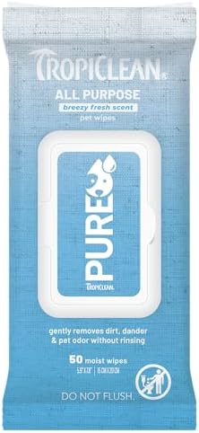 TropiClean Pure All Purpose Dog Wipes, Breezy Fresh Scent, 50ct by TropiClean