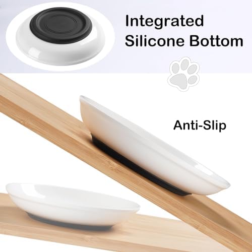 WROSWT Cat Food Bowl,Healthy Ceramic Cat Bowls for Indoor Cats,Anti Whisker Fatigue Cats Dishes Set,Shallow Wide Kitten Plates for Food and Water,Non-Slip Silicone Bottom,3 Pack - Image 2