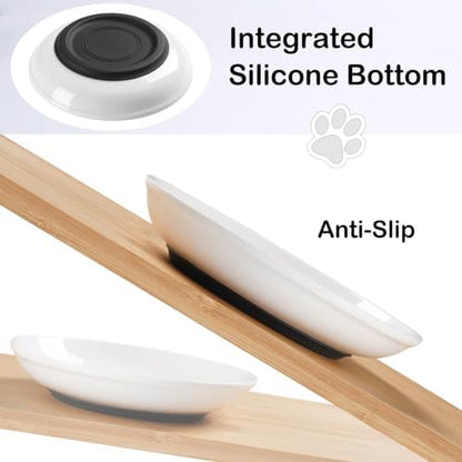 WROSWT Cat Food Bowl,Healthy Ceramic Cat Bowls for Indoor Cats,Anti Whisker Fatigue Cats Dishes Set,Shallow Wide Kitten Plates for Food and Water,Non-Slip Silicone Bottom,3 Pack - Image 2