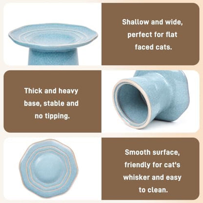 Shallow Wide 6" Elevated Cat Bowls Ceramic Raised Cat Food Dish, Anti Vomiting, Protect Cat's Spine, Pale Turquoise - Image 3