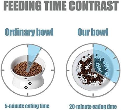 Lorde Slow Feeder Cat Bowls, Ceramic Fun Slow Feed Interactive Bloat Stop Puzzle Cat Bowl Healthy Eating Diet Pet Dog Slow Feeding Bowls… (Fish Bone) - Image 2