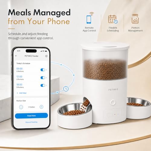 3L Dual Automatic Pet Feeder - Smart & Quiet Cat Automatic Feeders for 2 Cats with App Control, 2 Way Audio, Dual Power Options, Portion Control, Self-Feeding Cat Food Dispenser - White - Image 4