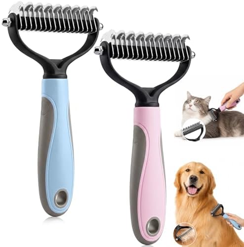 2PCS Pet Knotter for Dogs,Pet Grooming Brush, Dog Brush, Deshedding Grooming Comb Fur Brushes, Double Sided Shedding Brushes For Dogs And Cats (Blue+Pink) by Unknown