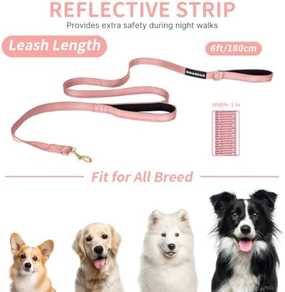 Reflective Dog Leash with Double Handle, Dog Leash 6 FT Long, Supports Medium and Large Dogs, Heavy Duty for Walking, Running, and Training, Pink - Image 5