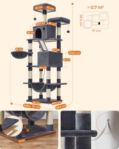 Feandrea Cat Tree, 81.1-Inch Large Cat Tower, Multi-Level Condo, Smoky Gray - Image 5