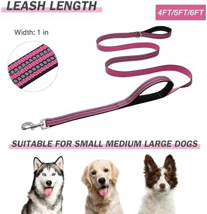 Hikiko 5FT Dog Leash with 2 Padded Handles Reflective,Pink - Image 6