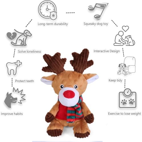 Blnboimrun Christmas Reindeer Plush Dog Toy with Squeaker, Holiday Chew Toys for Puppy Teething, Interactive Stuffed Animal with Crinkle Paper for Small Medium Dogs, Best Gift for Pets - Image 4