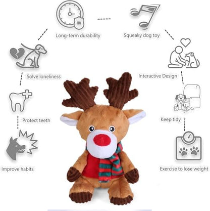 Blnboimrun Christmas Reindeer Plush Dog Toy with Squeaker, Holiday Chew Toys for Puppy Teething, Interactive Stuffed Animal with Crinkle Paper for Small Medium Dogs, Best Gift for Pets - Image 4