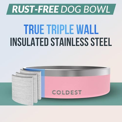 Coldest Dog Bowl - Anti Rust Metal, Non Slip, 3 Layers Insulated Stainless Steel Dog Bowls - Spill Proof & Heavy Duty - Water Bowl for Dogs, Cats & Pets, Dish Washer Safe (42 oz,Cotton Candy Pink) - Image 3
