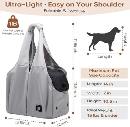 Dog Purse Carrier for Small Dogs, Cats, and Puppies – Soft-Sided Travel Pet Tote Bag with 4 Large Pockets, Foldable, Lightweight, Fits Pets up to 15 lbs, for Travel, Outings (Grey) - Image 2