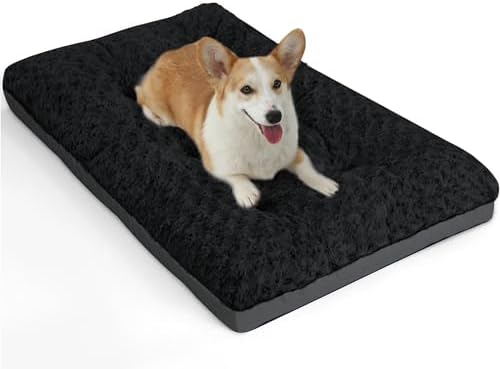 POCBLUE Dog Bed Medium Sized Dog, Washable Plush Pet Bed for Crate, Anti-Slip Pet Mat for Cages, Comfy Crate Pad for Outdoor/Indoor/Car Use, Soft Kennel Pad for Dogs Up to 40 lbs, 29"x19", Black by POCBLUE