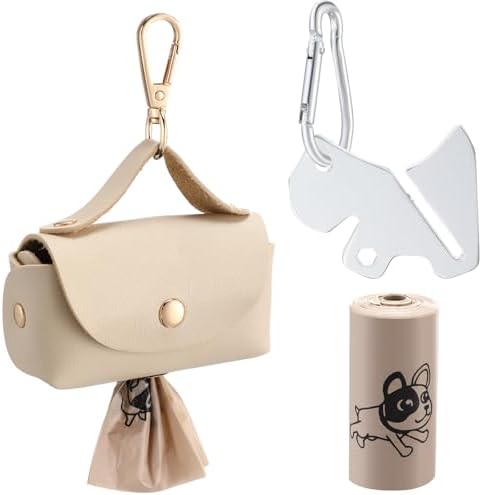 Affrolling 5 Pcs Leather Dog Poop Bag Holder Christmas Include 45 Scented Poop Bags Dispenser Cute for Travel Walking Dog Park and Outdoor Use(Apricot) by Affrolling