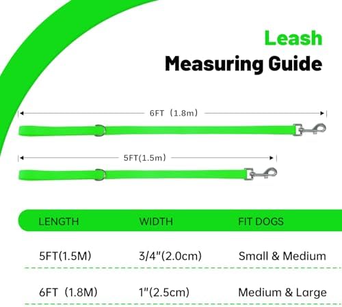 Waterproof Dog Leash, 5/6 FT Durable Odor-Proof Dog Leashes with Strong Metal Hooks Fits Small Medium or Large Dogs (Green, 5FT - 3/4 inch Width) - Image 4