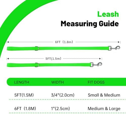 Waterproof Dog Leash, 5/6 FT Durable Odor-Proof Dog Leashes with Strong Metal Hooks Fits Small Medium or Large Dogs (Green, 5FT - 3/4 inch Width) - Image 4
