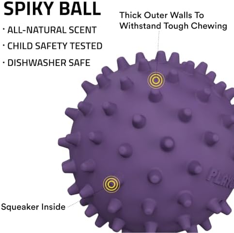 Playology Spiky Chew Ball Dog Toy with Squeaker - Medium, Bacon - Image 2