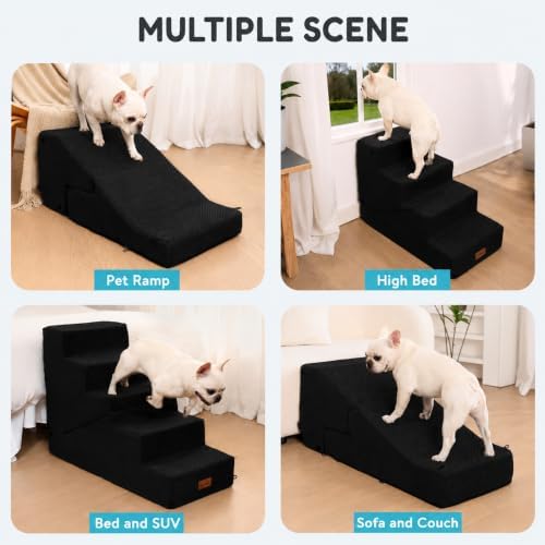 3-Step Dog Stair and Ramp for Small Dogs and Cats, Pet Steps for Sofa and Couch with Non-Slip Bottom, Black - Image 6