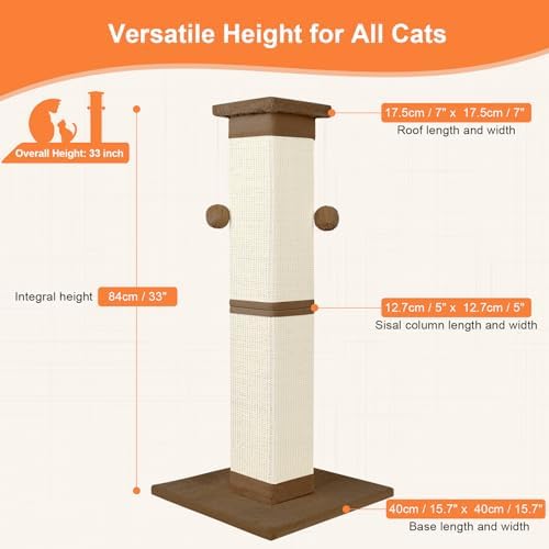 SOCATER Cat Scratching Post 33 Inch Nature Sisal Cat Scratch Post for Indoor Cats, Large Cat Scratcher Protect Your Furniture, for All Breeds Brown - Image 2