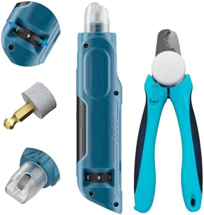 PAPIFFEED Pet Nail Grinder with Nail Clipper Kit, 6 Speed Adjustable Dog Nail Trimmer with LED Light, Rechargeable Pet Nail File with Dust Proof & Type-C Charging (Blue Set) by PAPIFEED