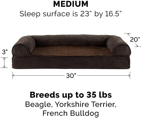 Furhaven Memory Foam Dog Bed for Medium/Small Dogs w/ Removable Bolsters & Washable Cover, For Dogs Up to 35 lbs - Sherpa & Chenille Sofa - Coffee, Medium - Image 2
