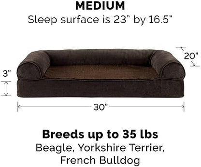 Furhaven Memory Foam Dog Bed for Medium/Small Dogs w/ Removable Bolsters & Washable Cover, For Dogs Up to 35 lbs - Sherpa & Chenille Sofa - Coffee, Medium - Image 2