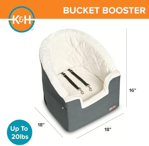 K&H Dog Car Seat, Bucket Booster for Cats & Dogs, Small, Gray/Cream - Image 3