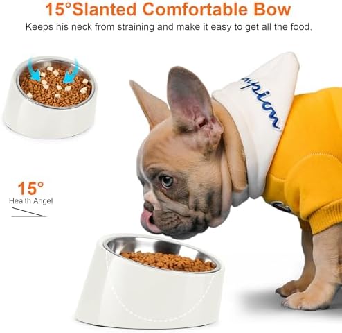 Tilted Dog Bowl Non-Slip & Non-Spill Pet Feeder with Elevated Detachable Melamine Stand, Easy to Get Food Dog Dish, L/300ml White - Image 4