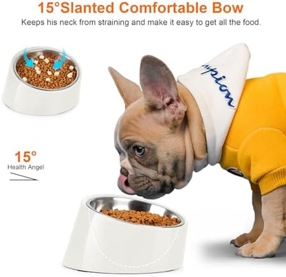 Tilted Dog Bowl Non-Slip & Non-Spill Pet Feeder with Elevated Detachable Melamine Stand, Easy to Get Food Dog Dish, L/300ml White - Image 4