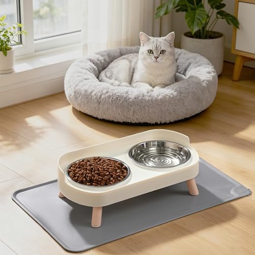 LoeJan Elevated Cat Bowls Set - Raised Cat Food and Water Bowl Set with Non Slip Stand - Pet Feeding Station with 2 Stainless Steel Bowls with Splash Proof Guard - Image 7