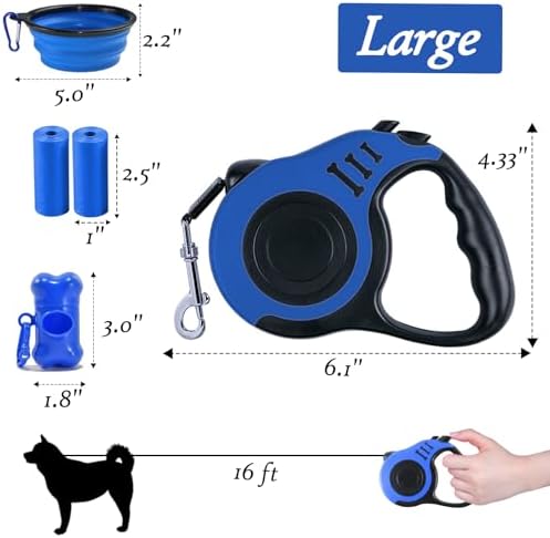 Retractable Dog Leash, 16 FT Dog Leash for Small Medium Dogs up to 33lbs, Pet Tape with Anti Slip Handle and Lock Nylon, 1 Silicone Dog Bowl, 1 Dispenser, 2 Waste Bag - Image 2