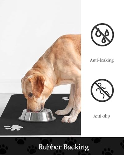 Pet Feeding Mat-Absorbent Dog Mat for Food and Water Bowl-No Stains Quick Dry Water Dispenser Mat-Dog Accessories Pet Supplies-Bowl for Messy Drinkers（Black,16"x24" - Image 5