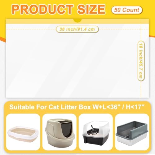 50 Count Litter Box Liners, Cat Litter Box Liners 36" x 18", Disposable Litter Boxes for Cats, Litter Box Bags, Litter Bags for Cat Poop(Yellow) - Image 2
