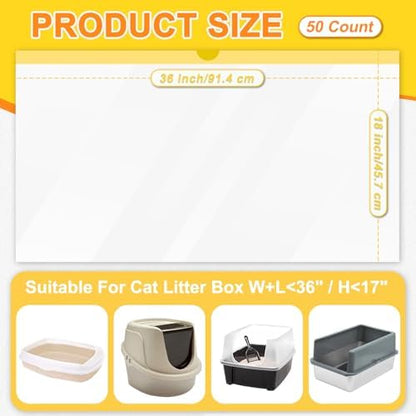 50 Count Litter Box Liners, Cat Litter Box Liners 36" x 18", Disposable Litter Boxes for Cats, Litter Box Bags, Litter Bags for Cat Poop(Yellow) - Image 2