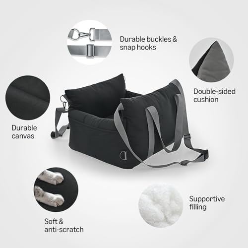 Amazon Basics Dog Car Seat, Pet Booster for Small-Medium Dogs with Leash & Washable Cover, Black - Image 2