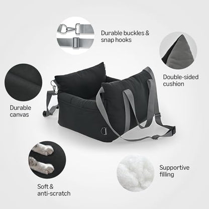 Amazon Basics Dog Car Seat, Pet Booster for Small-Medium Dogs with Leash & Washable Cover, Black - Image 2