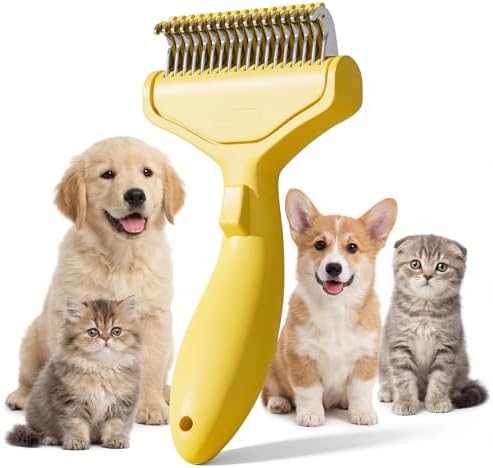 Self Cleaning Deshedding Comb, Undercoat Rake for Dogs & Cats(lemon yellow) by Unknown