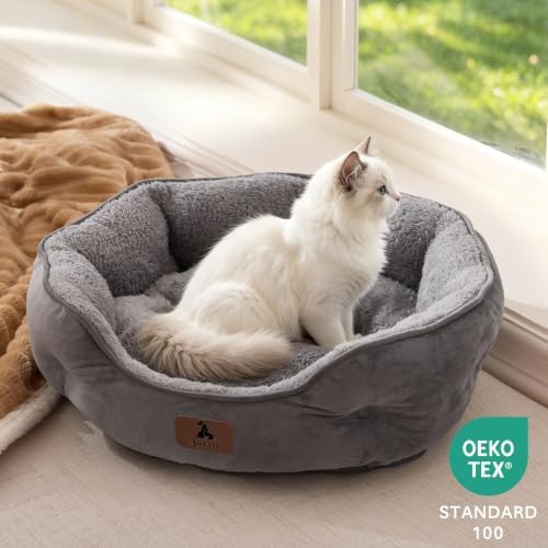 Asvin Medium Dog Bed for Medium Dogs, Cat Beds for Indoor Cats, Pet Bed for Puppy and Kitty, Extra Soft & Machine Washable with Anti-Slip & Water-Resistant Oxford Bottom, Grey, 25 inches - Image 4
