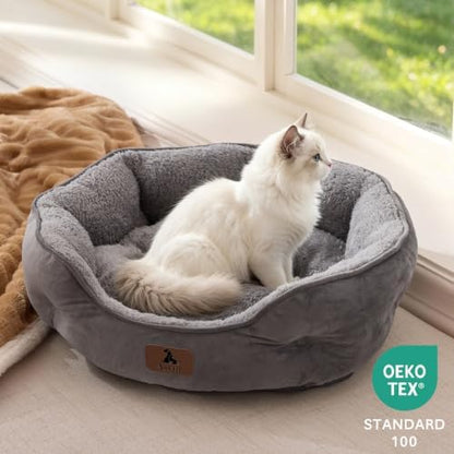 Asvin Medium Dog Bed for Medium Dogs, Cat Beds for Indoor Cats, Pet Bed for Puppy and Kitty, Extra Soft & Machine Washable with Anti-Slip & Water-Resistant Oxford Bottom, Grey, 25 inches - Image 4