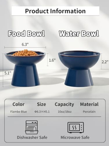 LoeJan Elevated Food and Water Bowls Set, Extra Wide and Raised Ceramic Feeder, Anti-Vomit Whisker-Free Pressure Cat Feeding Bowl for Kittens Adult Cats Small Dogs - Image 2