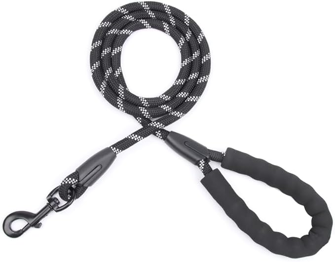 Reflective Dog Leash for Night Walking, 5FT Heavy Duty Rope with Padded Handle & 360° Swivel Clip, Tangle-Free Design for Small Medium Large Dogs