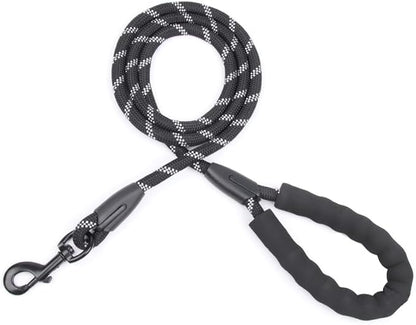 Reflective Dog Leash for Night Walking, 5FT Heavy Duty Rope with Padded Handle & 360° Swivel Clip, Tangle-Free Design for Small Medium Large Dogs