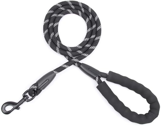 Reflective Dog Leash for Night Walking, 5FT Heavy Duty Rope with Padded Handle & 360° Swivel Clip, Tangle-Free Design for Small Medium Large Dogs